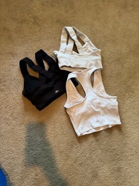 ALO Yoga Black & White Ribbed Racerback Sports Bras - 3 Pack